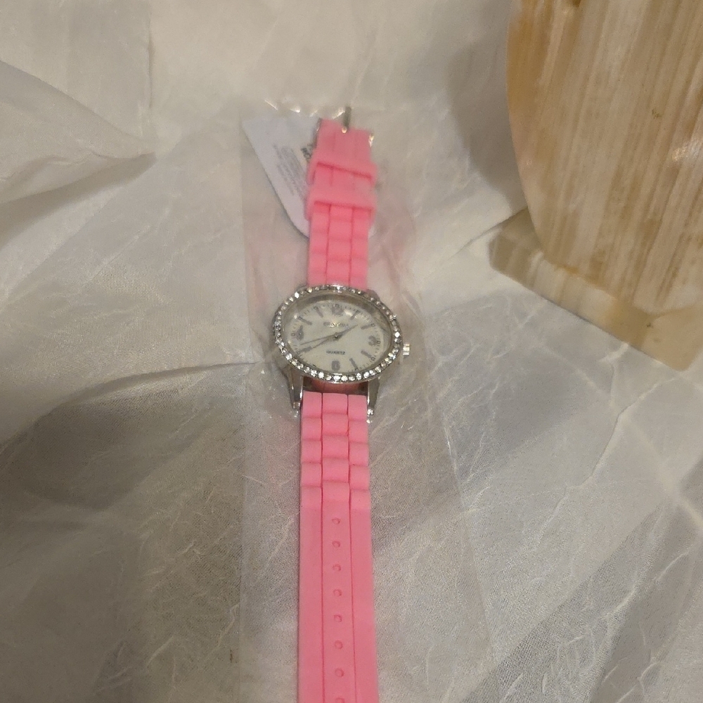 Geneva Quartz Watch with Pink Strap and Rhinestone Bezel - Picture 8 of 9